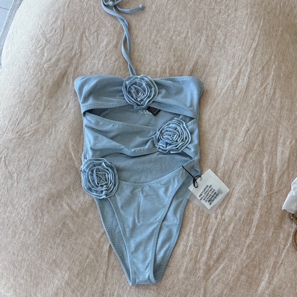 Light Blue SAME Los Angeles Floral One-Piece Swimsuit